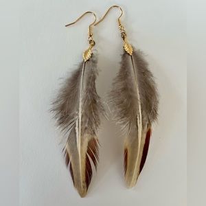 Boho feather earrings - pheasant feathers - gold plated brass - handcrafted